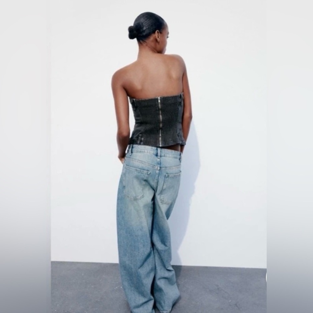Zara Corset Style Denim Top
Black Charcoal Strapless Gorpcore Boho
Sz Large NWT - Picture 2 of 5